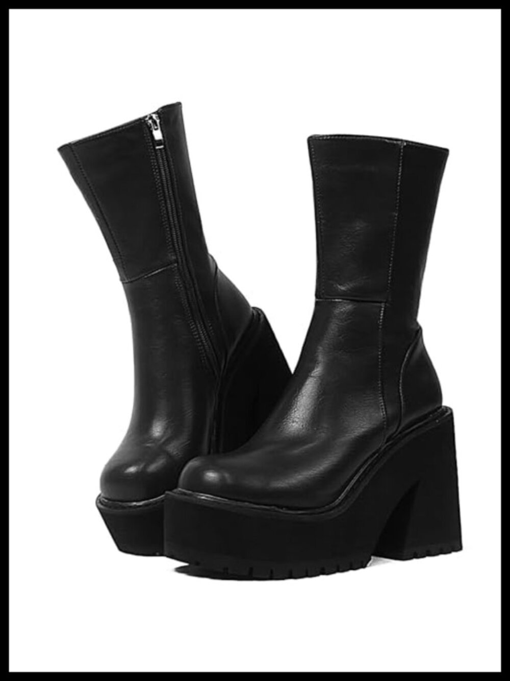 Women's Platform Ankle Boots Chunky Block Heel Faux Leather